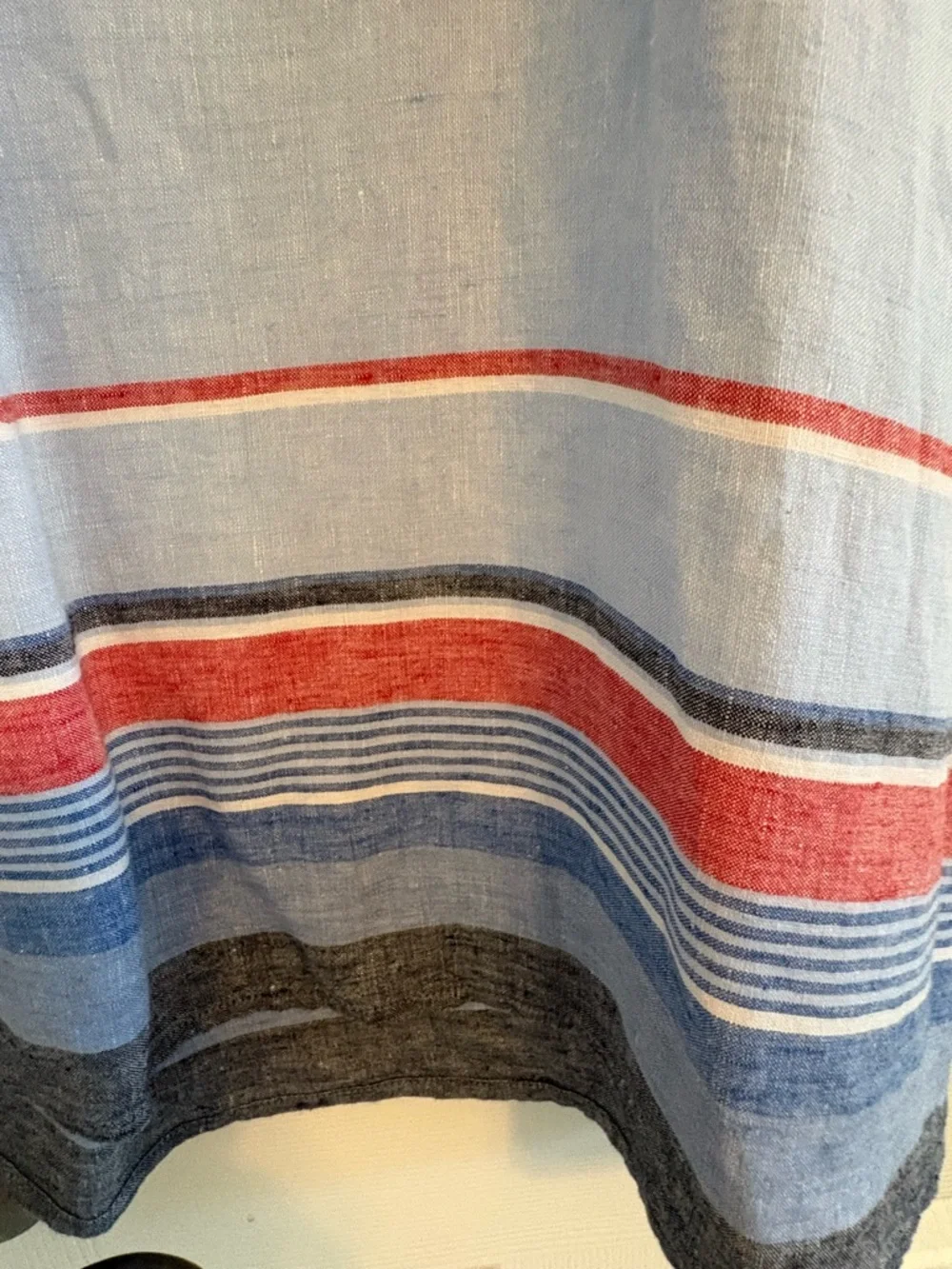 J. Jill Love Linen Light Blue V-Neck Dress Striped Hem Above Knee Length - Picture 8 of 12